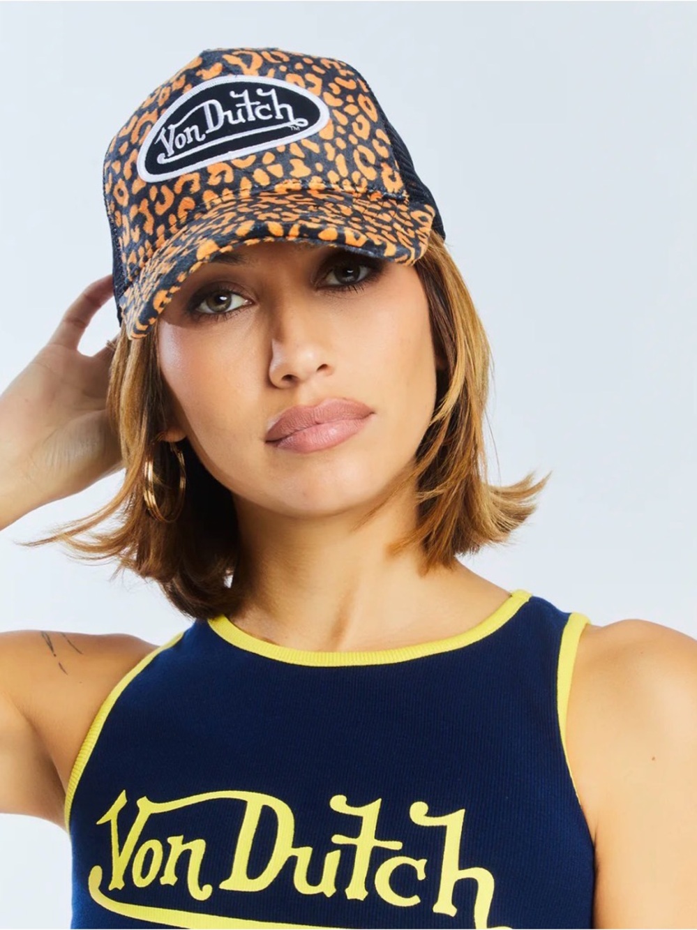 Von Dutch ORANGE CHEETAH VELVET TRUCKER HAT unisex